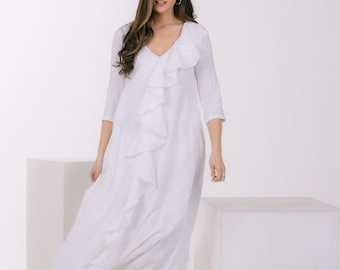 cotton linen slip dress White Linen Slip Dress Monserrat – Minimalist Chic| Buy It Now M/L main image 1