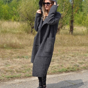 Grey Wool Cardigan Coat • Winter Cardigan • Maxi Sweater Coat • Asymmetric Cardigan Coat • Hooded Grey Coat • Oversize Coat