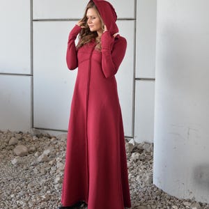 Hooded Maxi Dress Black, Winter Maxi Dress, Gothic Maxi Dress, Plus Size Maxi Dress, Sweater Dresses, Long Sleeves Dress, Cotton Warm Dress image 5
