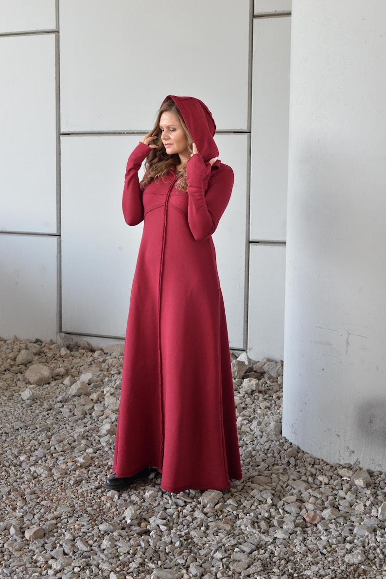 Hooded Maxi Dress Black, Winter Maxi Dress, Gothic Maxi Dress, Plus Size Maxi Dress, Sweater Dresses, Long Sleeves Dress, Cotton Warm Dress image 5