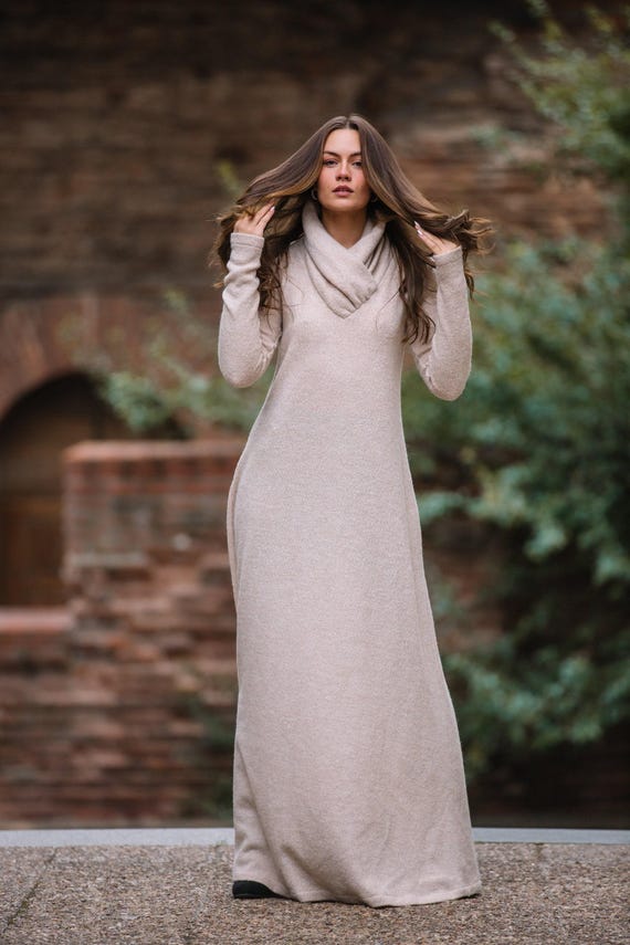 Robe Pull En Laine Stretch - Longue, Chaude à Col Roulé - Idéale Automne/hiver - Grandes Tailles Disponibles