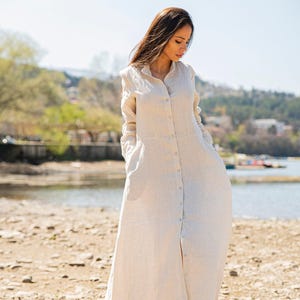 Linen Shirt Dress, Long Sleeves Shirt Dress, Plus Size Clothing, Relaxed Dress, Natural Linen Summer Dress, Maxi Linen Dress With Pockets