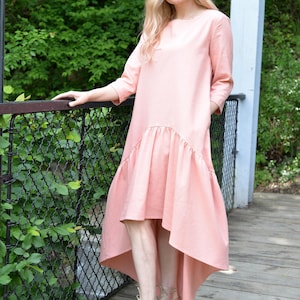 Maxi Linen Dress, Interesting Dress, Asymmetric Loose Maxi Dress, Linen Viscose Dress, Casual Comfy 4/3 Sleeve Dress
