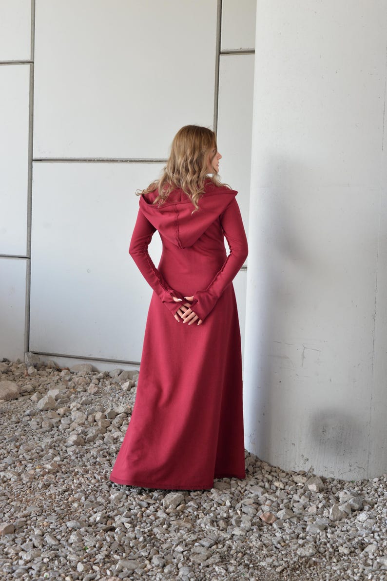 Hooded Maxi Dress Black, Winter Maxi Dress, Gothic Maxi Dress, Plus Size Maxi Dress, Sweater Dresses, Long Sleeves Dress, Cotton Warm Dress image 4