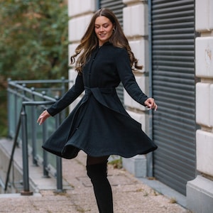 Jcrew Wool Coat, Winter Wool Coat, Winter Outwear, Black Hooded Midi Winter Coat, Plus Size Winter Clothing, Princes Single Breast Coat