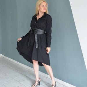 Black cotton Dress, Collared Shirt Dress, Cotton Shirt Dress, Asymmetric Shirt Women, Botton Down Cotton Shirt Dress, Long Sleeve Dress