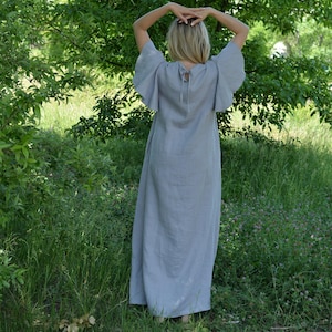 Maxi Dress Linen, Long Linen Dress, Rufles Sleeve Maxi Dress Gift For Wife, Give A Romantic Touch, Plus Size Comfortable Clothing