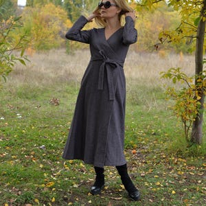 Wool Wrap Dress • Maxi Wool Dress • Formal Woolen Dress • Long Sleeves Dress • Long Wrap Winter Dress • Christmas Wool Dress