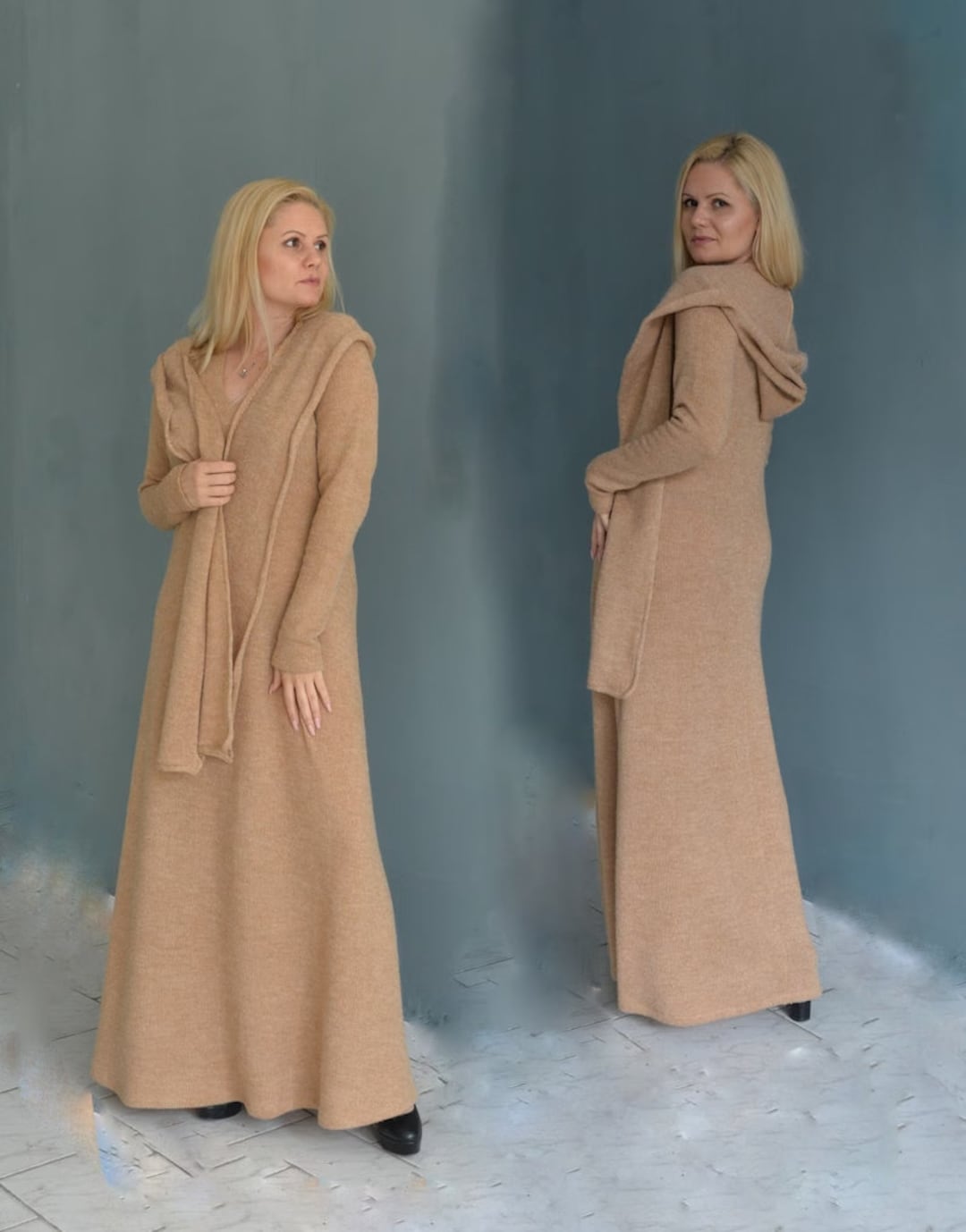 Maxi Sweater Dress, Winter Maxi Dress, Knitted Winter Dress, Hooded ...