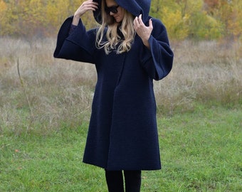 Winter Cardigan For Women, Wool Cardigan Coat Blue, Maxi Sweater Dress, Steampunk Cardigan Coat, Gothic Sweater Coat, Winter Maxi Coat Woman