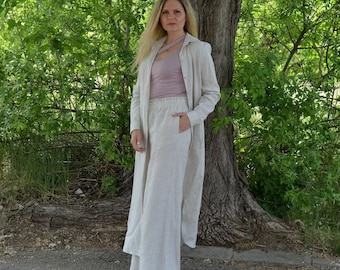 Wide Linen Pants Women, Elastic Waist Wide Leg Boho Pants, Summer Linen Trousers, Plus Size Clothing, High Waist Pants With Pockets