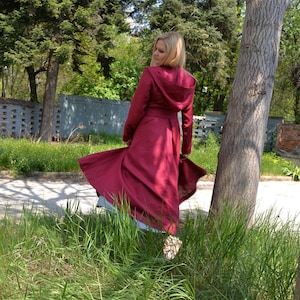 Hooded Bordeaux Linen Coat, Linen Jacket, Linen Cardigan Coat, Summer Linen Coat, Hooded Linen Coat, Boho Cardigan, Linen Coat With Belt