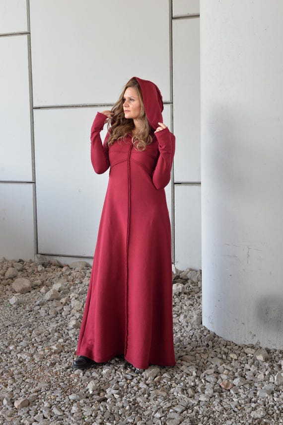 Hooded Maxi Dress Black, Winter Maxi Dress, Gothic Maxi Dress, Plus Size  Maxi Dress, Sweater Dresses, Long Sleeves Dress, Cotton Warm Dress