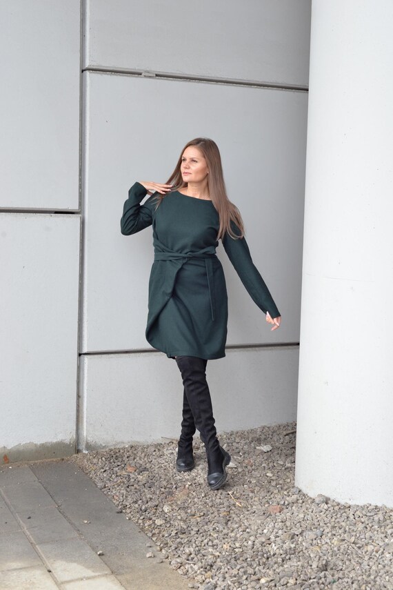 knee length blazer dress Black Warm Cotton Flannel Fit and Flare Knee Length Blazer Dress 28