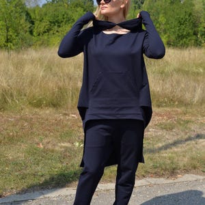 Hoodie And Joggers, Women Activewear Set, Dark Blue Lounge Wear Set, Plus Size Clothing, Hooded Sweatsuit Woman, Dark Blue Sport Set