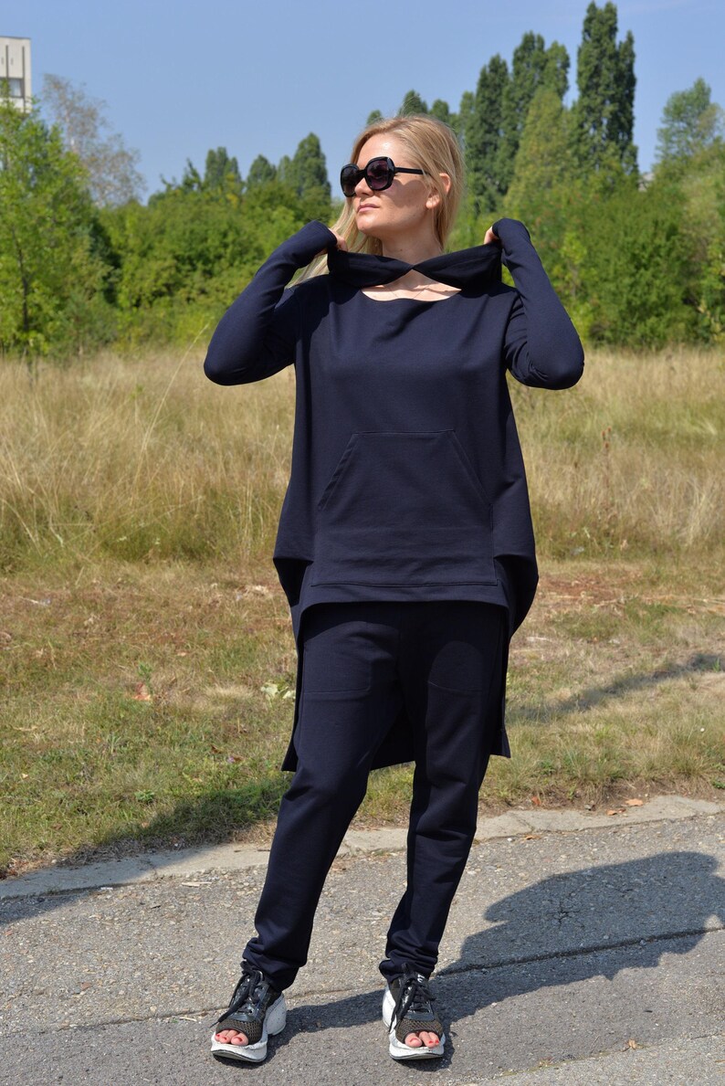 Hoodie And Joggers, Women Activewear Set, Dark Blue Lounge Wear Set, Plus Size Clothing, Hooded Sweatsuit Woman, Dark Blue Sport Set