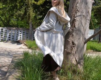 Coat Hooded Cardigan, Natural Linen Coat, Linen Jacket Woman, Cardigan For Women, Summer Linen Coat, Hooded Linen Coat, Boho Cardigan