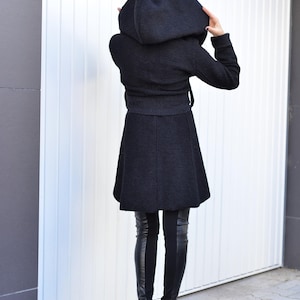 Black Hooded Cardigan With Belt • Plus Size Cardigan • Winter Cardigan Coat • Asymmetrical Coat • Gothic Clothing