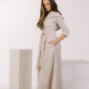 Linen Wrap Dress With Hood And Pockets, Maxi Linen Dress, Summer Linen Dress, Plus Size Linen Dress, Natural Linen Dress Ariya, BGRAtelier