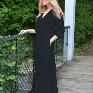 Linen Wrap Dress • Boho Wedding Linen Dress • Linen Dress Women • Summer Linen Dress • Maxi Wrap Linen Dress • Black Linen Dress