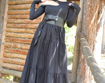 Vestido de diosa • Vestido steampunk • Vestido sexy con cortes • Vestido negro fruncido • Vestido de fiesta negro • Vestido de un solo hombro