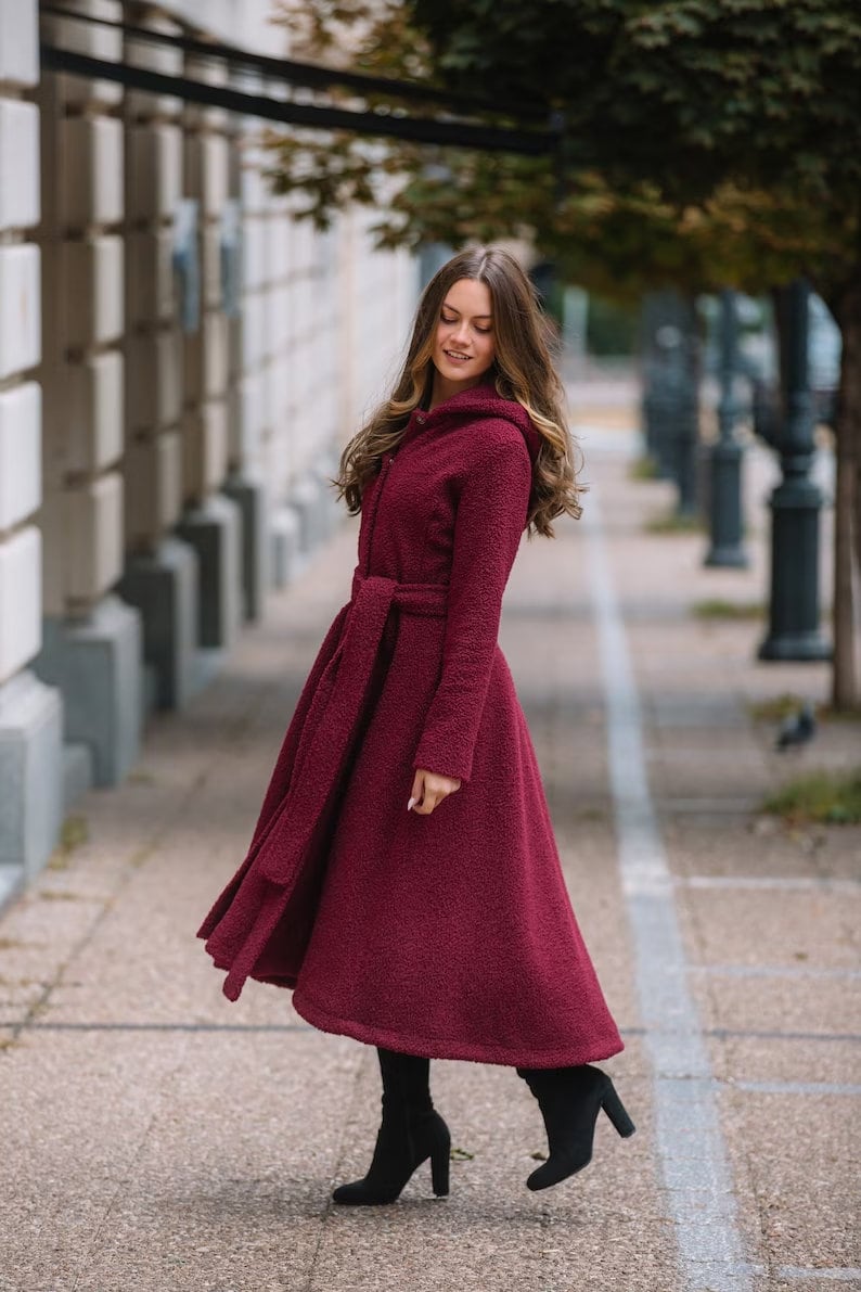 Burgundy Coat Dress Etsy UK