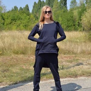 Hoodie And Joggers, Women Activewear Set, Dark Blue Lounge Wear Set, Plus Size Clothing, Hooded Sweatsuit Woman, Dark Blue Sport Set