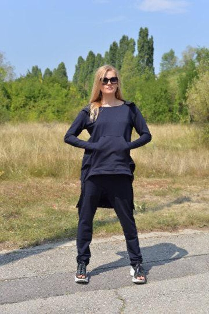 Hoodie And Joggers, Women Activewear Set, Dark Blue Lounge Wear Set, Plus Size Clothing, Hooded Sweatsuit Woman, Dark Blue Sport Set