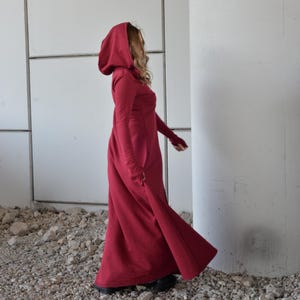 Hooded Maxi Dress Black, Winter Maxi Dress, Gothic Maxi Dress, Plus Size Maxi Dress, Sweater Dresses, Long Sleeves Dress, Cotton Warm Dress image 6