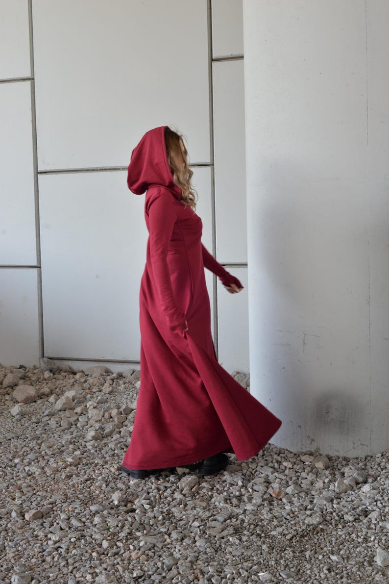 Hooded Maxi Dress Black, Winter Maxi Dress, Gothic Maxi Dress, Plus Size Maxi Dress, Sweater Dresses, Long Sleeves Dress, Cotton Warm Dress image 6