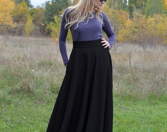 Maxi hoge taille rok, wollen maxi rok lang, plus size kleding, winter hoge taille Victoriaanse rok, minimalistische formele rok, flare rok