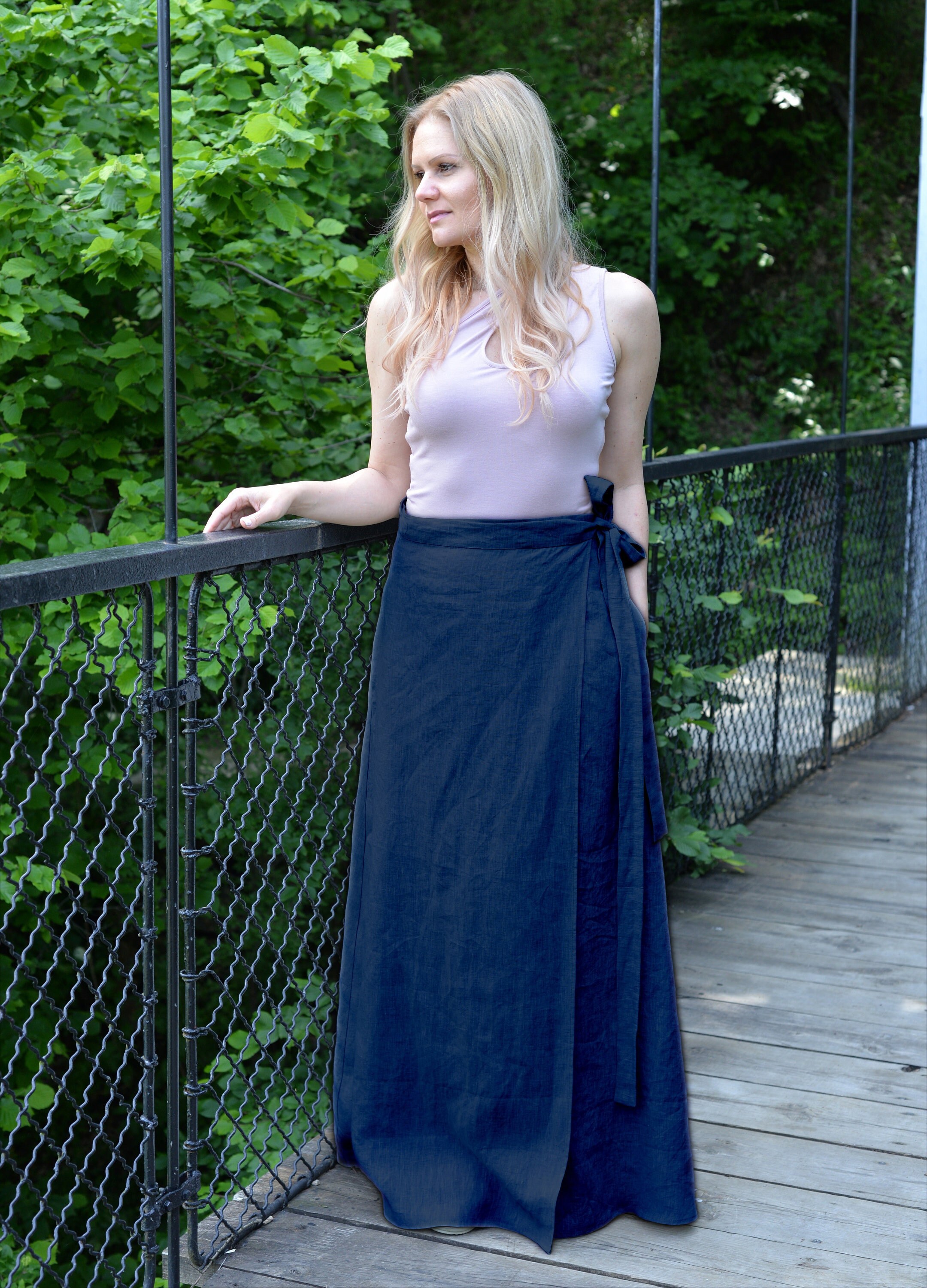 Linen Wrap Skirt Dark Blue Linen Skirt Linen Wrap Skirt Etsy