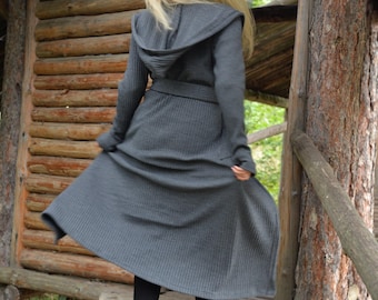 Cárdigan de punto con capucha • Abrigo de suéter de talla grande • Cárdigan de punto para mujer • Cárdigan largo gris • Ropa de talla grande • Abrigo de punto de invierno
