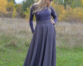 Wool Maxi Skirt, Plus Size Clothing, Winter High Waist Victorian Skirt, Minimalist Formal Skirt, Elegant Maxi Wool Skirt, Flare Skirt