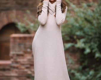 Buy Beige Winter Knit Dress, Turtleneck Sweater Dress, Knit