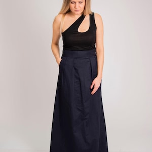 Linen Maxi Skirt • Plus Size Clothing • High Waist Victorian Skirt • Minimalist Skir • Elegant Maxi Linen Skirt • Dark Blue Formal Skirt