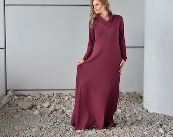 Knitted Turtleneck Burgundy Maxi Dress. Ribbed Maxi Dress. - Etsy