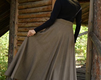 Elegante maxi-wollen rok, minimalistische formele rok, wollen maxi-rok, plus size kleding, Victoriaanse winterrok met hoge taille