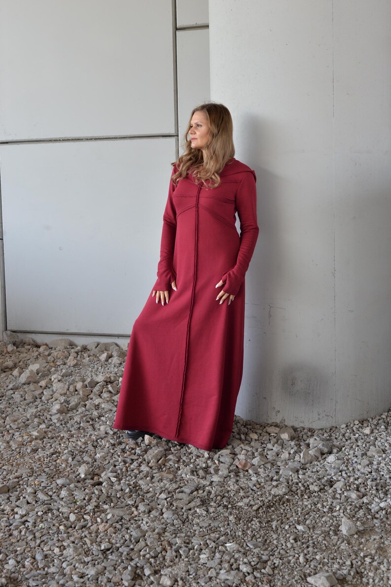 Hooded Maxi Dress Black, Winter Maxi Dress, Gothic Maxi Dress, Plus Size Maxi Dress, Sweater Dresses, Long Sleeves Dress, Cotton Warm Dress image 8