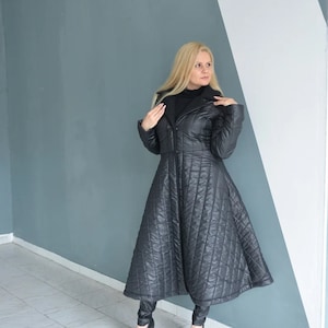 Maxi Coat Puffer, Black Puffer Coat, Long Puffer Jacket For Woman, Quilted Warm Puffy Coat, Lapel Jacket, Lapel Coat Puffer