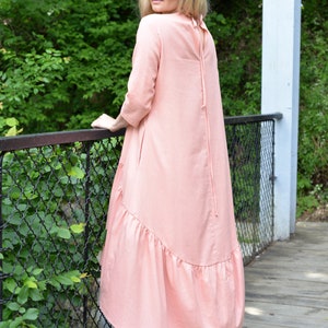 Maxi Linen Dress, Interesting Dress, Asymmetric Loose Maxi Dress, Linen Viscose Dress, Casual Comfy 4/3 Sleeve Dress