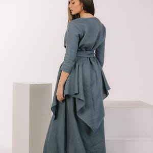 Abrigo de lino gris para mujer, cárdigan de lino, cárdigan de verano de lino, chaleco largo de lino, ropa de lino para mujer, ropa de talla grande/chaleco de lino de 4 mangas