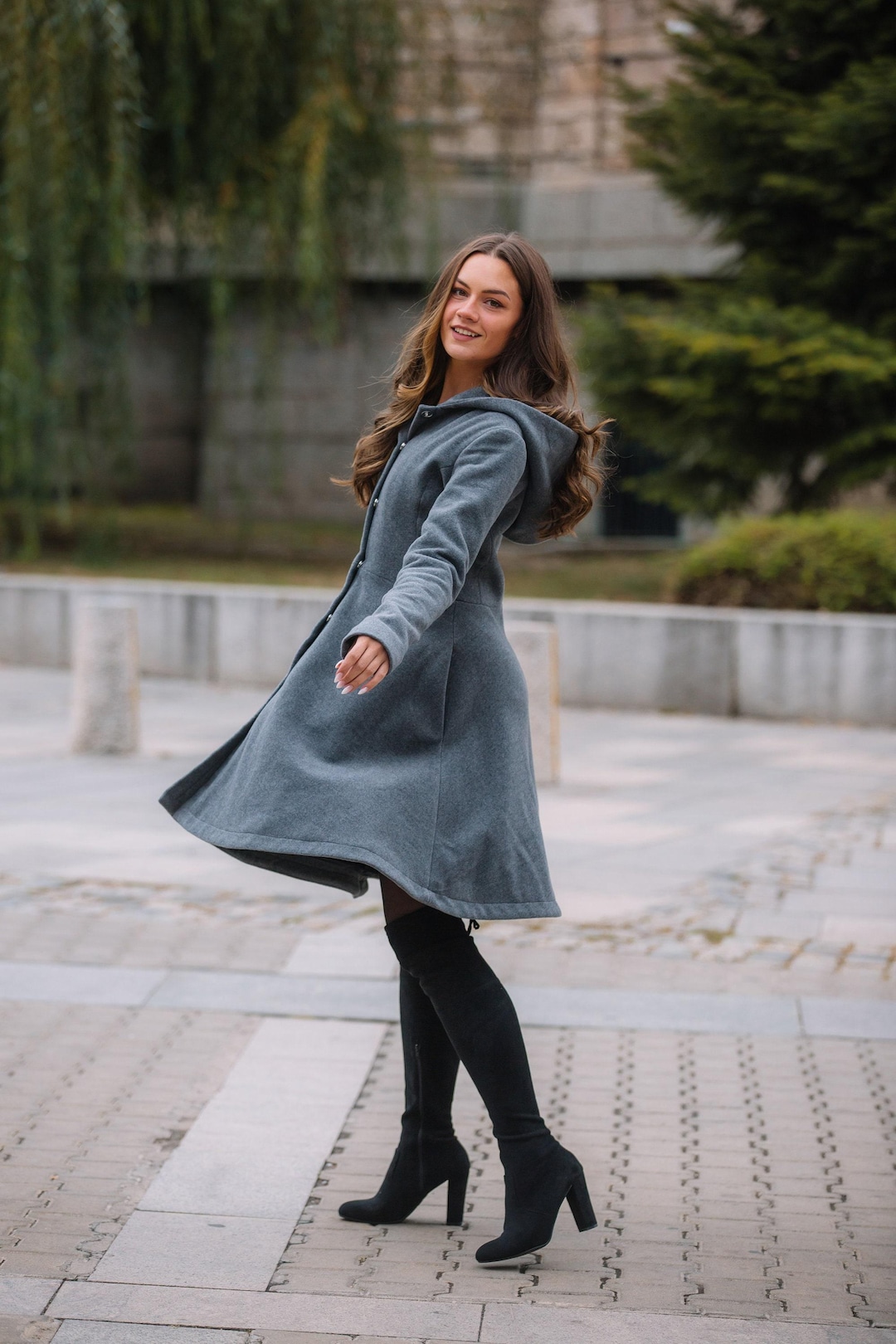 Grauer Wollmantel Damen Grauer Mantel Tailliert Winter