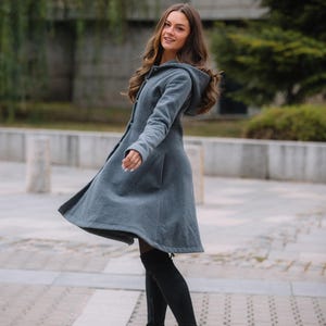 Winter Outwear • Winter Wool Coat • Grey Hooded Midi Winter Coat • Plus Size Winter Clothing • Princes Single Breast Coat