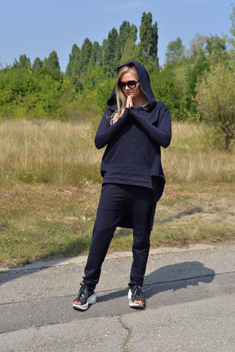 Hoodie And Joggers, Women Activewear Set, Dark Blue Lounge Wear Set, Plus Size Clothing, Hooded Sweatsuit Woman, Dark Blue Sport Set