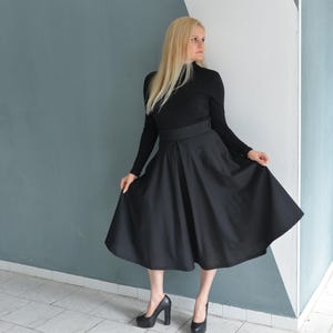 Black Winter High Waist Skirt With Pockets, Victorian Height Waist Skirt, Minimalist Formal Skirt,  Elegant Wool Skirt, Plus Size Clothing