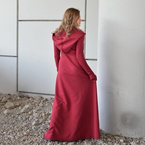 Hooded Maxi Dress Black, Winter Maxi Dress, Gothic Maxi Dress, Plus Size Maxi Dress, Sweater Dresses, Long Sleeves Dress, Cotton Warm Dress image 2