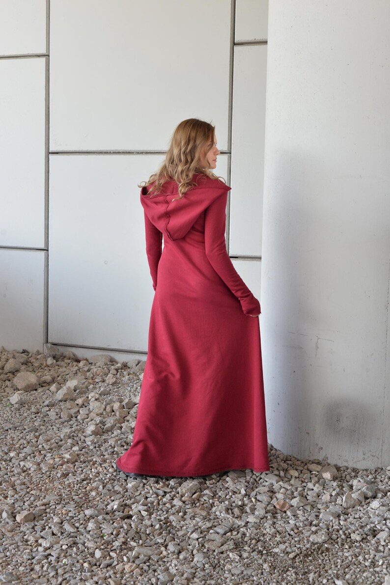 Hooded Maxi Dress Black, Winter Maxi Dress, Gothic Maxi Dress, Plus Size Maxi Dress, Sweater Dresses, Long Sleeves Dress, Cotton Warm Dress image 2
