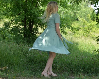 Vestido cruzado de lino para mujer • Vestido de cóctel de fiesta orgánico • Vestido boho de primavera • Ropa de lino • Vestido cruzado de lino Etsy • ARIA / Vestido de lino