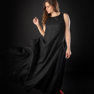Black Linen Dress, Maxi Linen Dress, Racerback Linen Dress, Summer Linen Dress, Plus Size Dress, Long Gothic Wedding Dress,Long Linen Dress